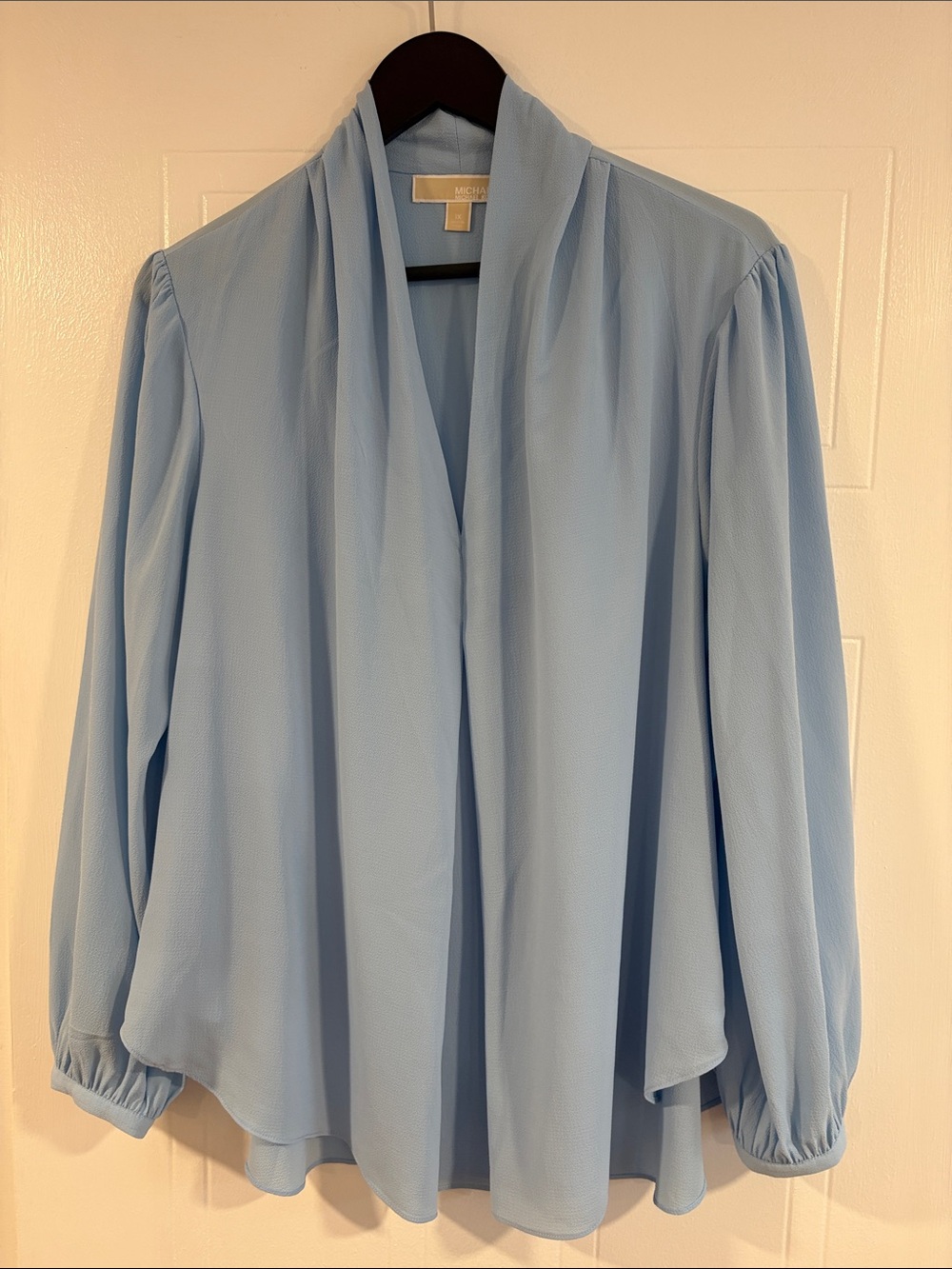 MICHAEL Michael Kors Light Blue Draped V-Neck Lined Blouse